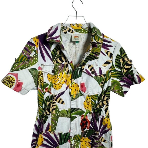 Farm Rio Women’s Striped Forest Tropical Print Jumpsuit Size Small zip front - Picture 4 of 13